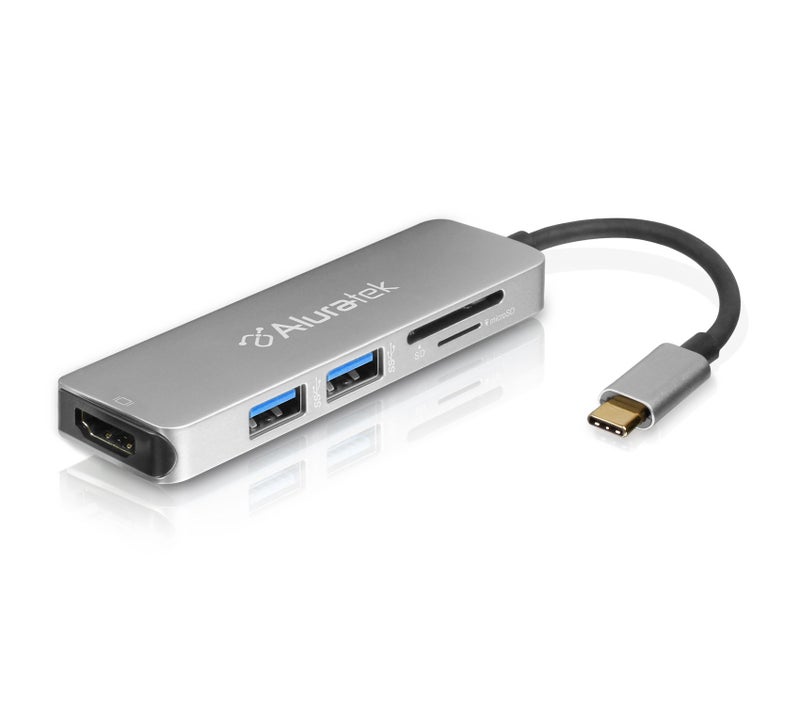 Aluratek USB Type-C Hub & Micro/SD Card Reader AUMC0302F â€“ 4-in-1 Multiport Adapter with 4K HDMI, 3 USB 3.0 Ports, Powered USB, Dongle - High-Speed Data Transfer & Charging for MacBook/Dell/HP/Surface - Image 2